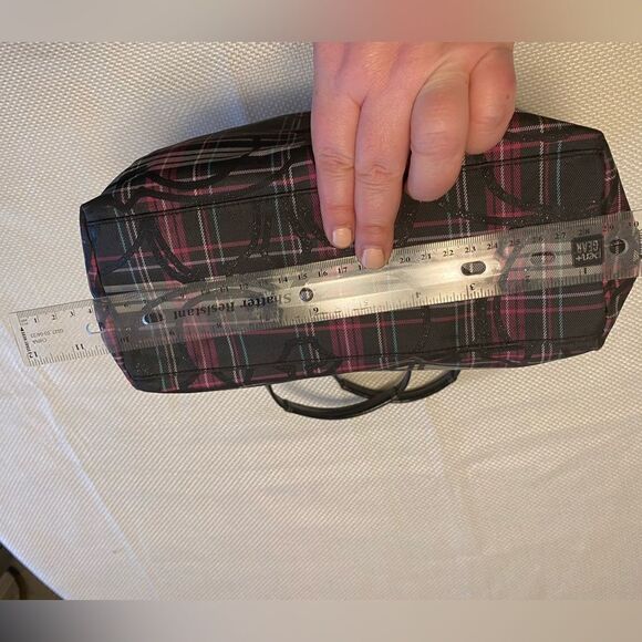 Coach Tartan plaid  tote bag logo glitter leather and canvas designer - Picture 8 of 16